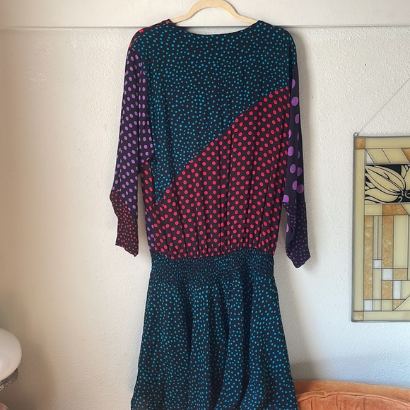Vintage Carole Little patchwork style long sleeve midi dress with shoulder pads - Picture 7 of 7